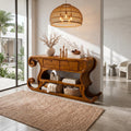 Rustic Christmas Console Table With Sleigh Inspired Scroll Design For Entryway SINLSACS684