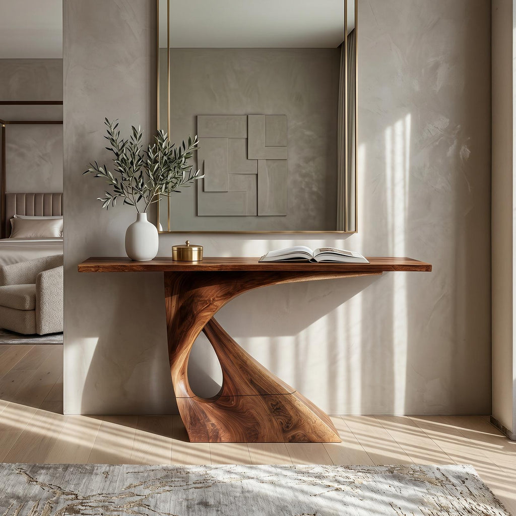 Mid Century Raw Edge Entry Table For Luxury Suite Interior