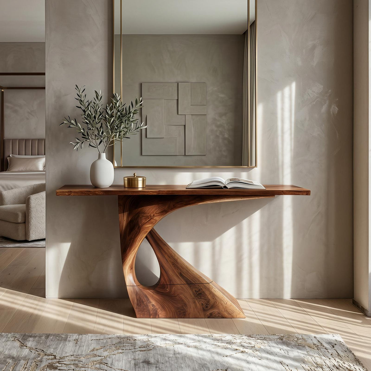 Mid Century Raw Edge Entry Table For Luxury Suite Interior