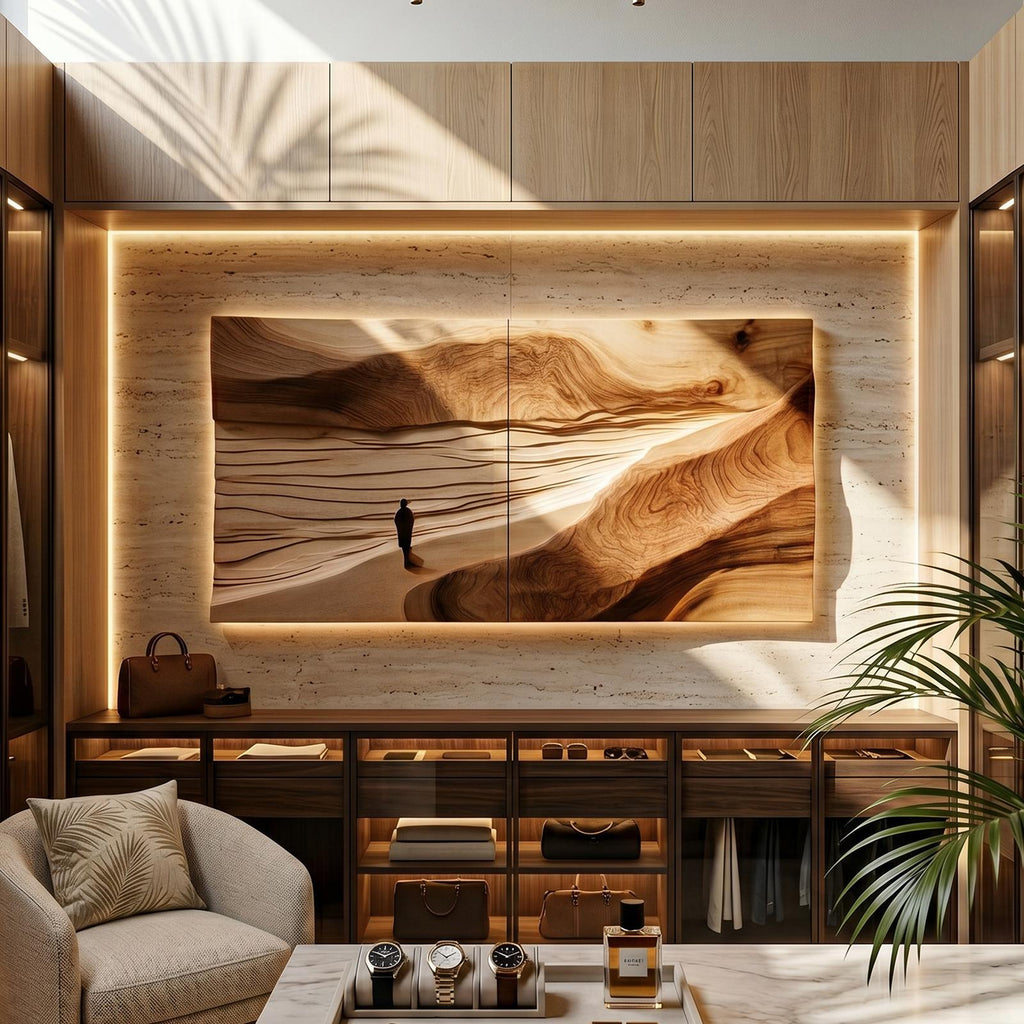 Minimalist Sand Dune Wood Wall Art, Handcrafted 3D Wave Wooden Panel Sculptures for Neutral Modern Living Room