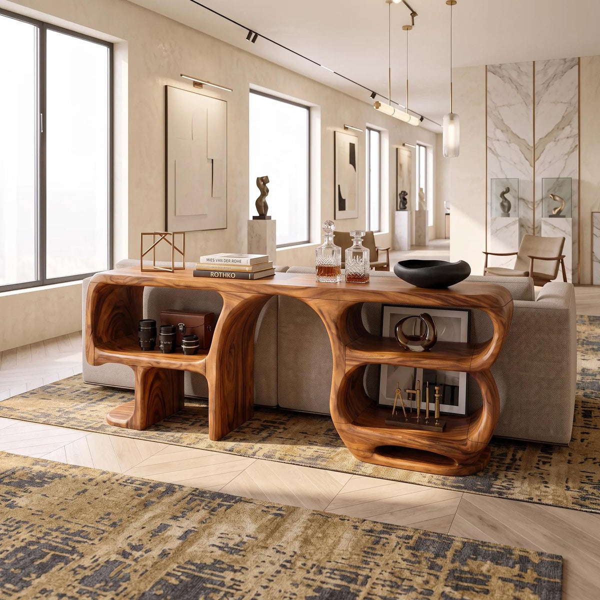 Modern Curved Frame Console For Living Room