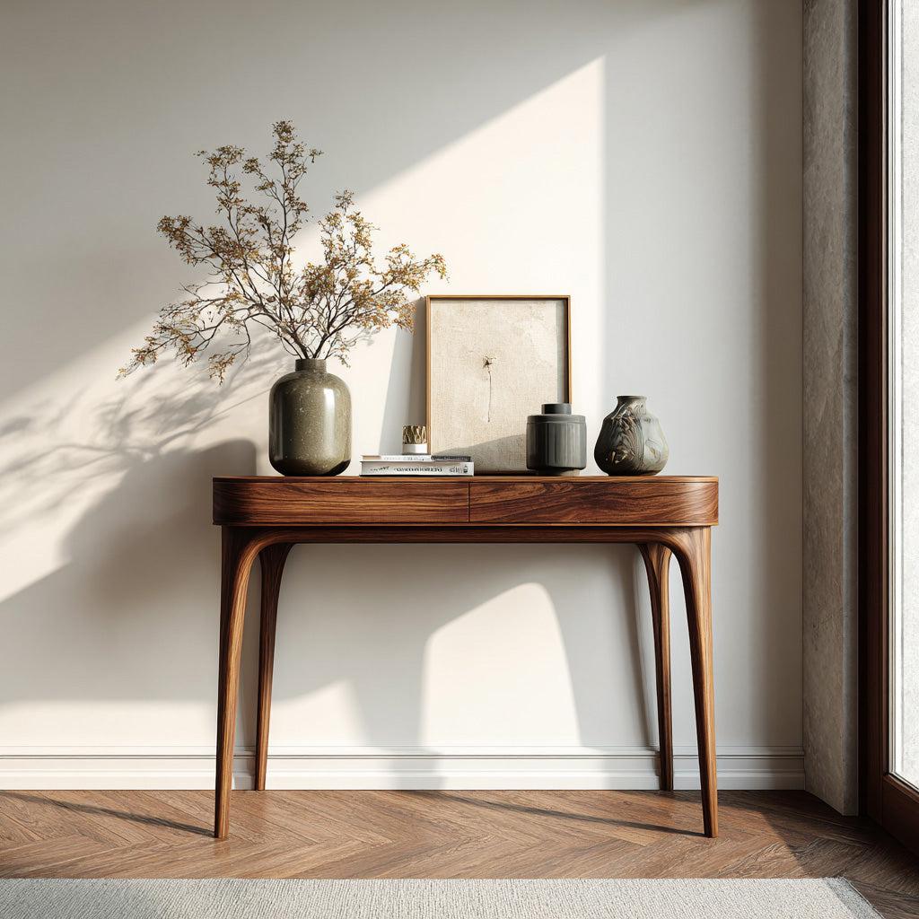 Minimalist Sculptural Wood Console Table, Handcrafted Entryway Table for Modern Foyer & Living Room, Model
