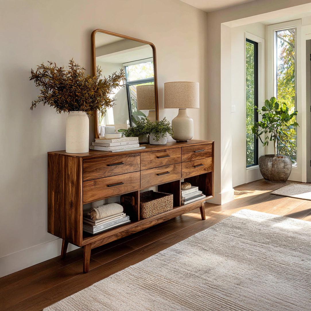 Modern Wooden Console Table with Open Shelf, Handcrafted Entryway Table for Hallway & Living Room Decor, Model