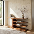 Organic Wooden Console Table with Layered Shelving, Handcrafted Entryway Table for Hallway & Living Room, Model
