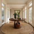 Modern Round Entryway Foyer Table, Solid Wood Unique Sculptural Base Accent Table for Hallway