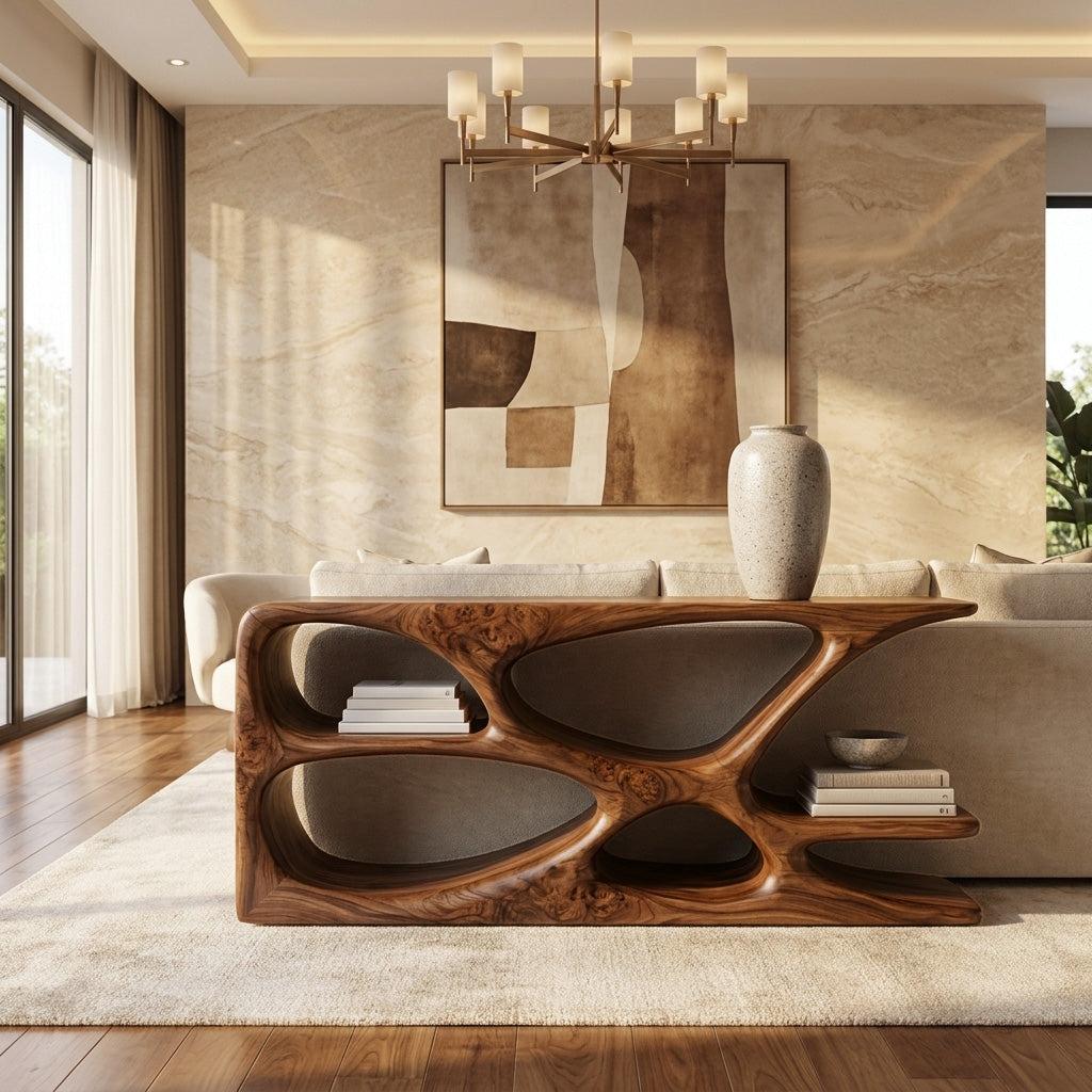 Minimalist Natural Wood Console Table, Handcrafted Entryway Sofa Table for Hallway & Living Room Interior, Model