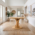 Organic Tree Base Round Entryway Table, Solid Wood Pedestal Foyer Table for Living Room, Hallway