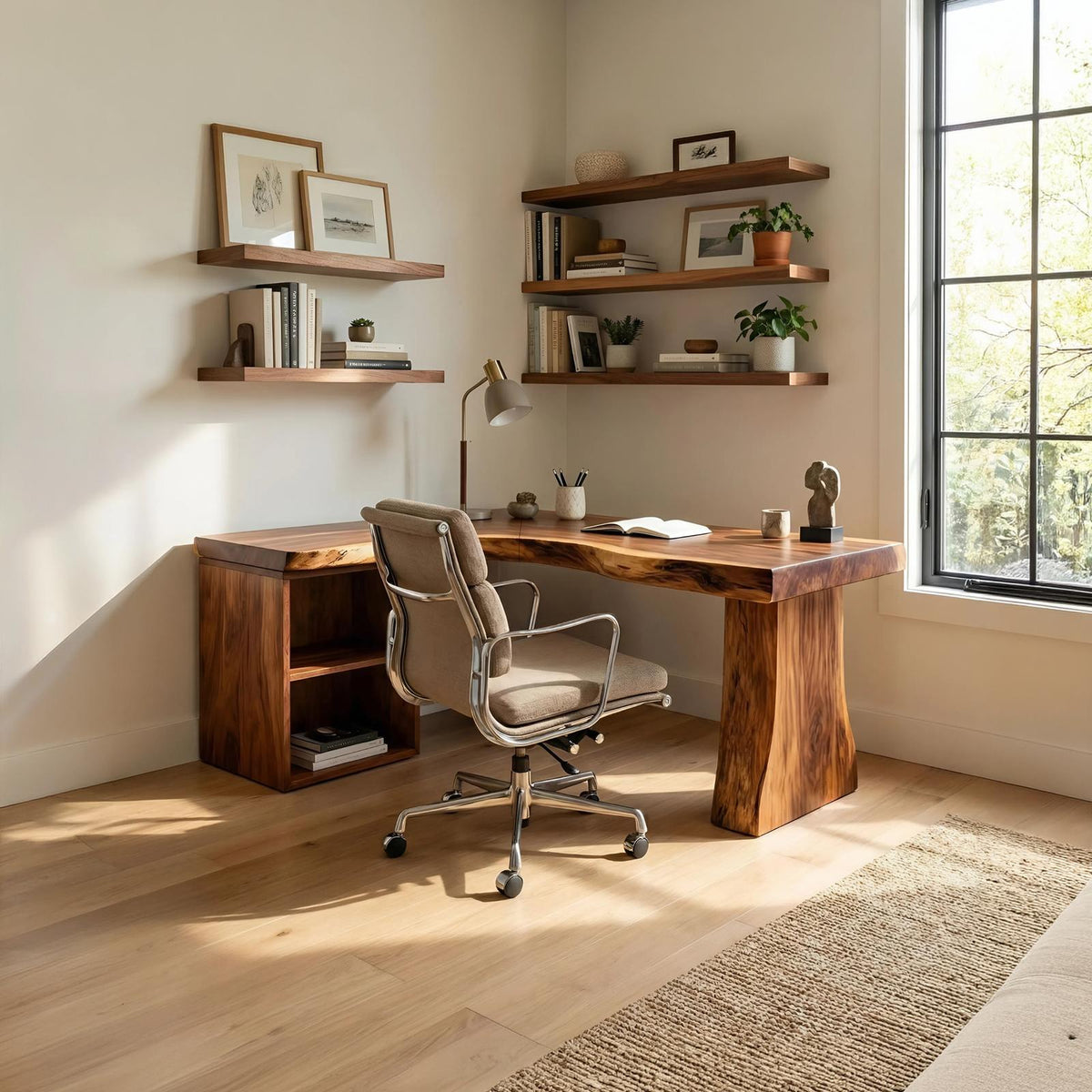 Modern L-Shaped Desk, Handcrafted Wooden Corner Computer Desk for Seamless Home Office Workspace