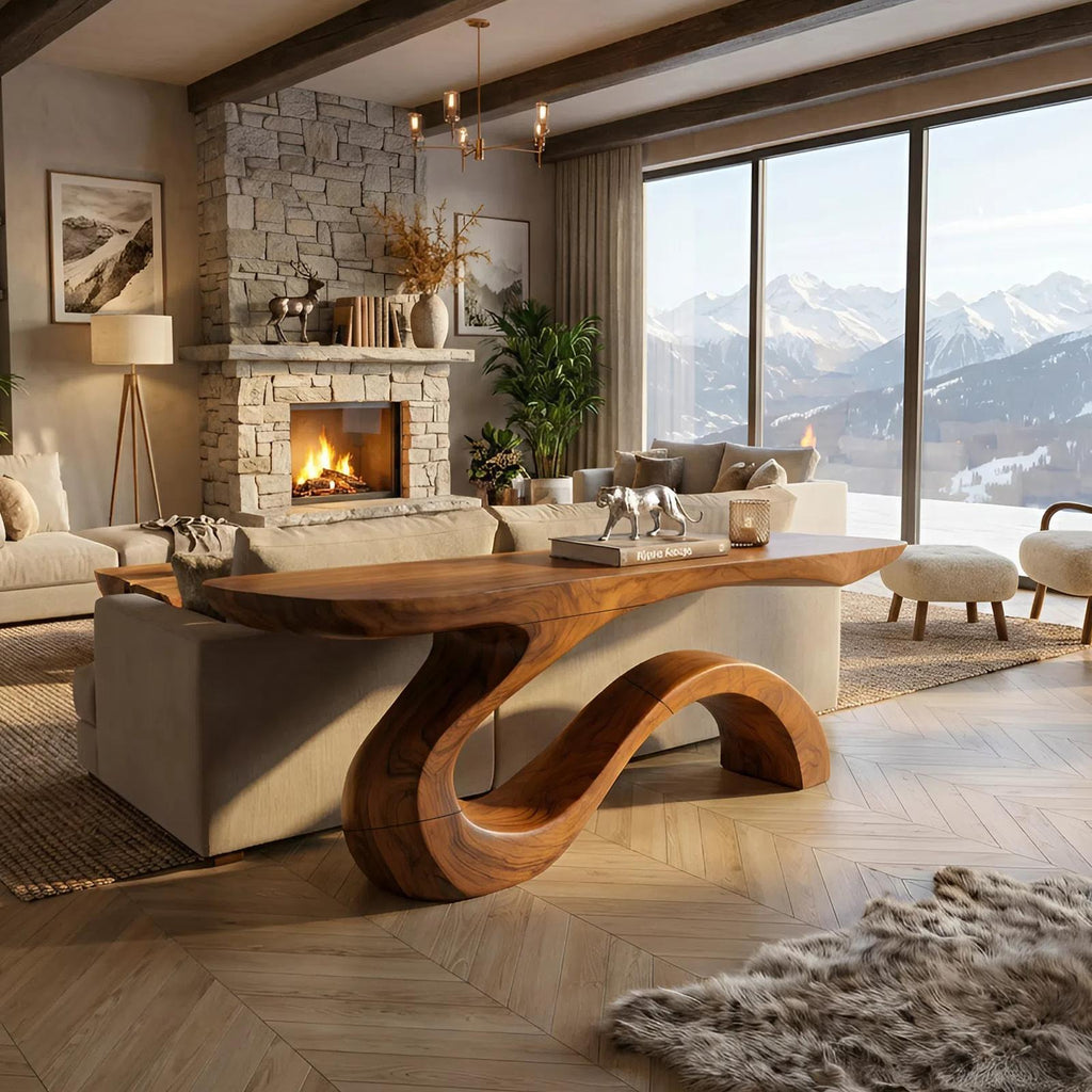 Contemporary Organic Accent Table, Handcrafted Solid Wood Side End Table for Living Room