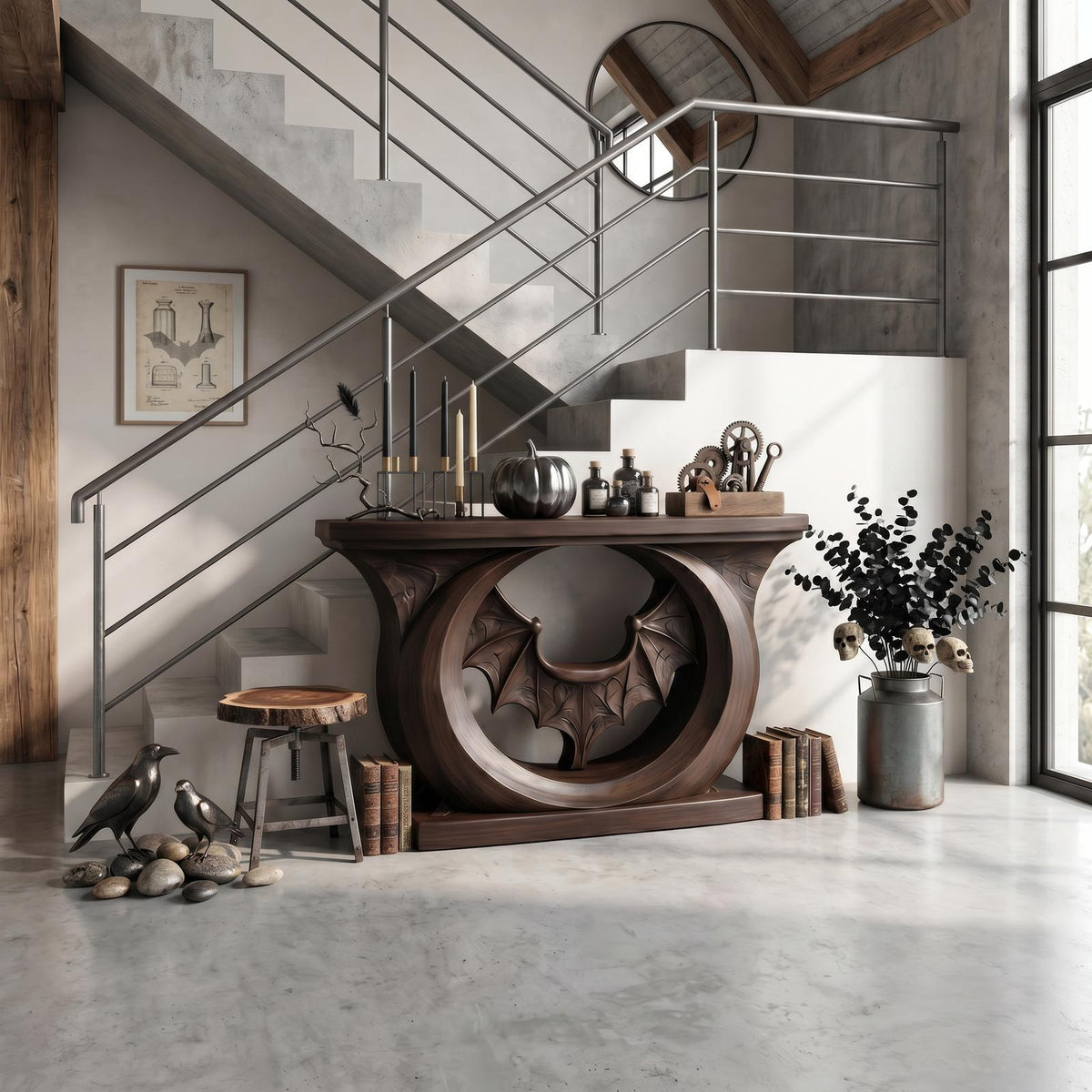 Contemporary Halloween Console Table With Sculptural Bat Design For Entryway And Living Room SINLSACS675