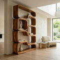 Contemporary Sculptural Natural Wood Bookshelf, Handcrafted Solid Wood Bookcase for Modern Living Room & Office