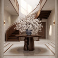 Rustic Round Entryway Table, Solid Wood Pedestal Foyer Table for Entryway, Hallway Decor