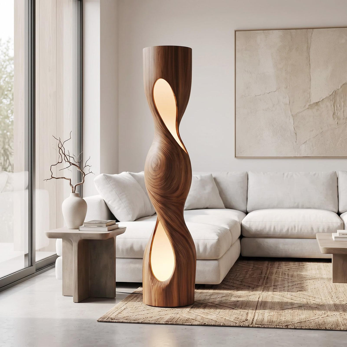 Spry Interior Organic Sculptural Twisted Wood Floor Lamp, Rustic Handcrafted Standing Tall Pole Light for Living Room, Bedroom, SITHHNLAM030