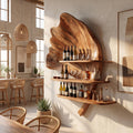 Boho Wall Mounted Wine Rack, Rustic Solid Wooden Wine Bottle and Glass Stemware Holder Display Stand for Kitchen & Apartment Bar, SILDTTRWH076