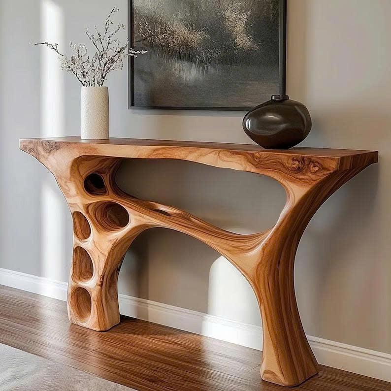 Handmade Organic Sculptural Console Table Solid Wood Decor Home Gift