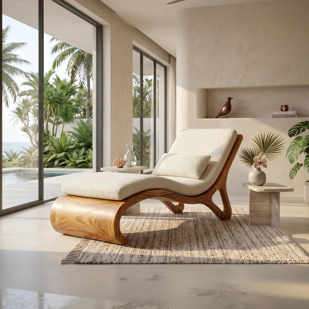 Spry Interior Tropical Luxury Wood Daybed, Organic Modern Lounge Sofa for Bedroom & Villa Living Room, SILDTTRDB004