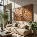 Sculptural Wooden Wall Art with Wave Texture, Abstract Carved Wall Panel for Living Room