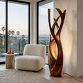 Wooden Floor Lamp, Modern Minimalist Solid Wood Standing Light with Shade for Contemporary Apartment, Model