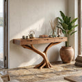 Farmhouse Live Edge Entryway Table, Solid Wood Console Hallway Table with Storage Drawer, Model