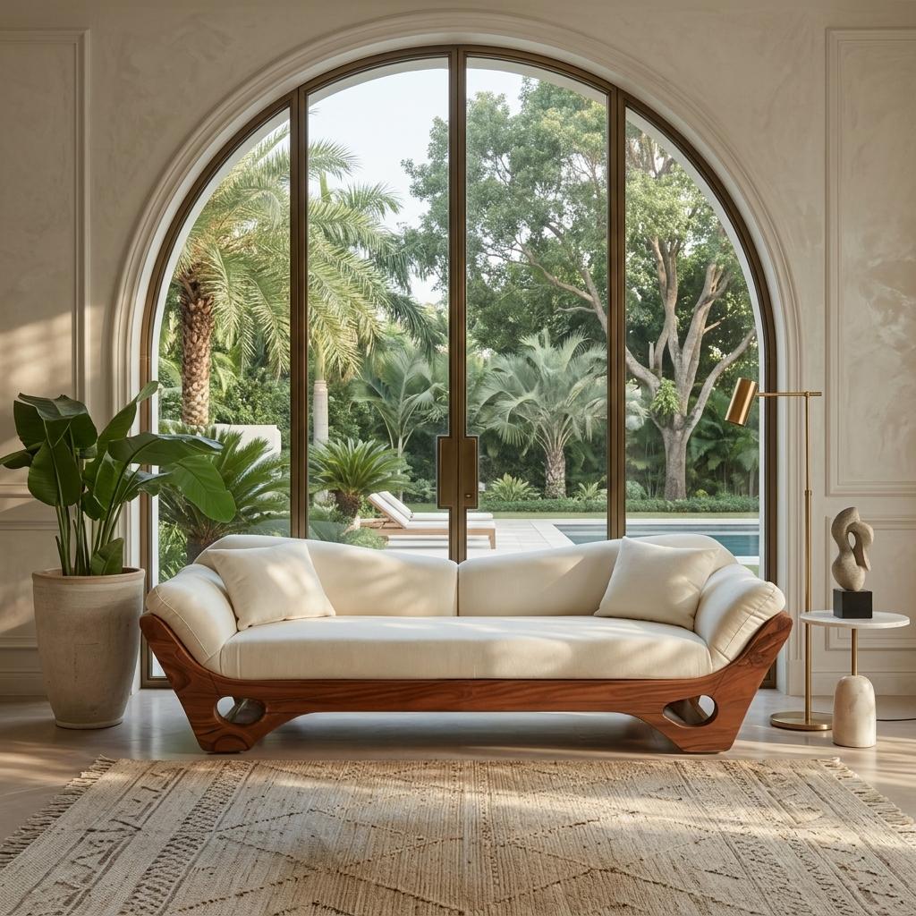Artistic Wooden Sofa with Sculptural Organic Frame, Contemporary Settee Lounge Couch for Designer Home