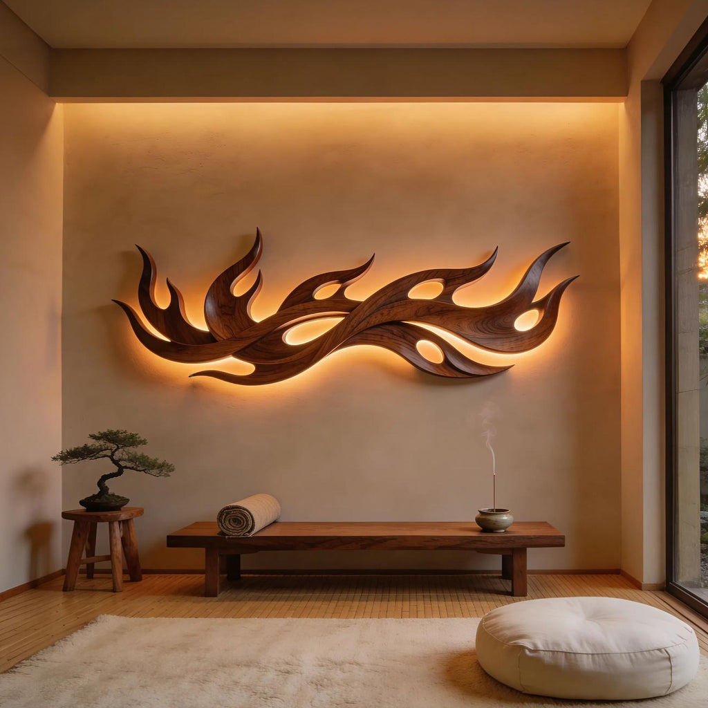 Scandinavian Statement Wood Wall Decor, Modern Abstract Luxury Art Panel for Penthouse Living Room and Loft