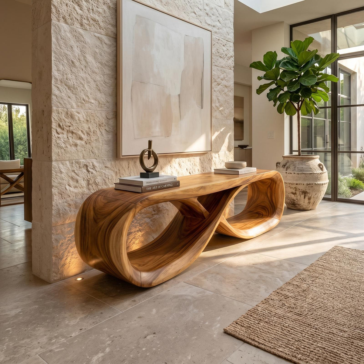 Curved Wooden Bench Contemporary Residence