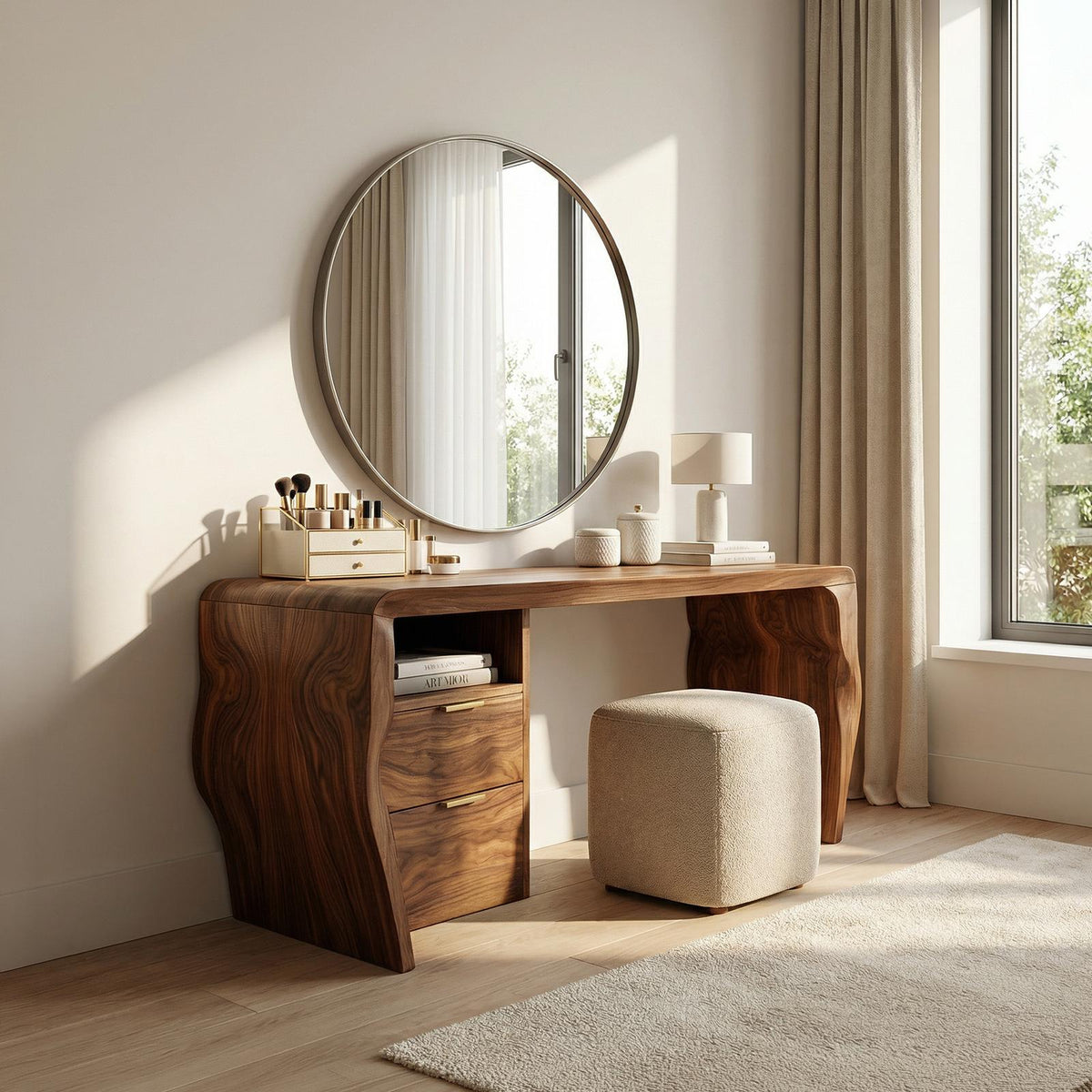 Spry Interior Mid-Century Vanity Desk, Modern Wooden Makeup Dressing Table Cabinet for Bedroom & Apartment, SILDTTRMV018