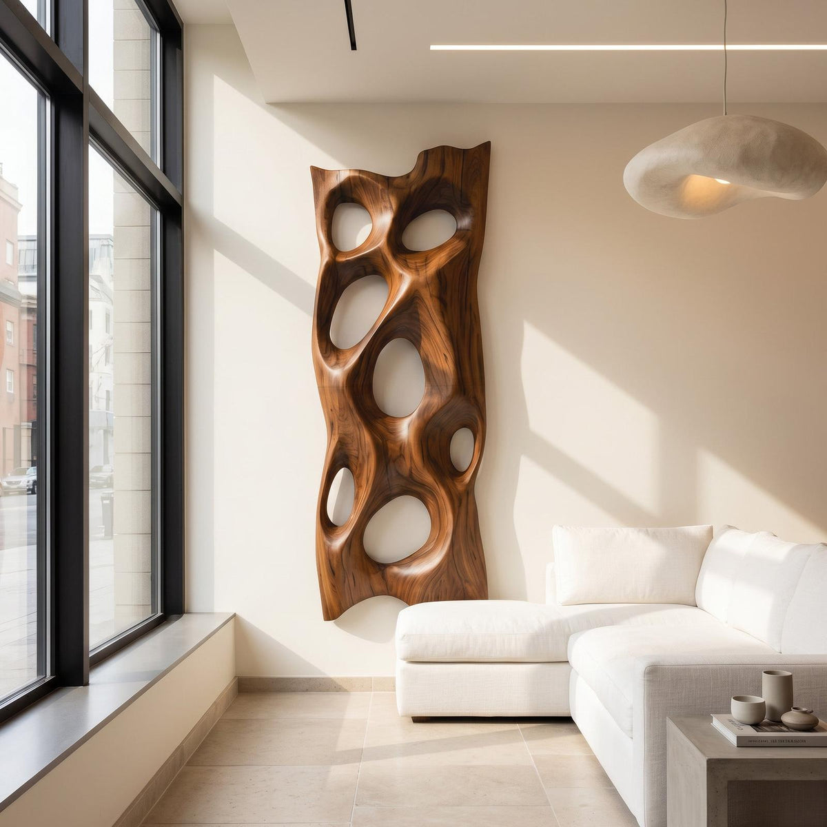 Contemporary Sculptural Wall Art, Abstract 3D Carved Wood Geometric Wall Sculpture Panel for Entryway & Lounge