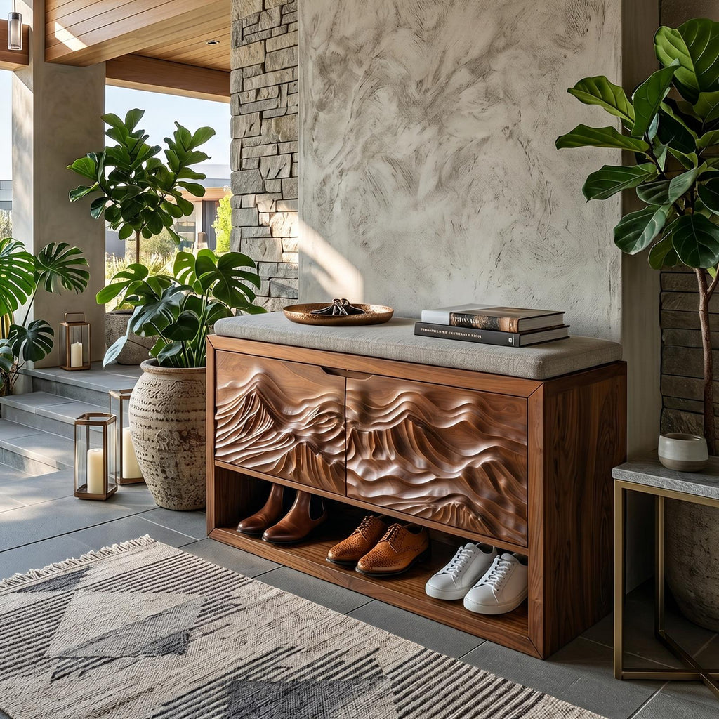 Industrial Vertical Shoe Rack, Space-Saving Tall Wooden Shoe Organizer Shelf for Foyer & Hallway