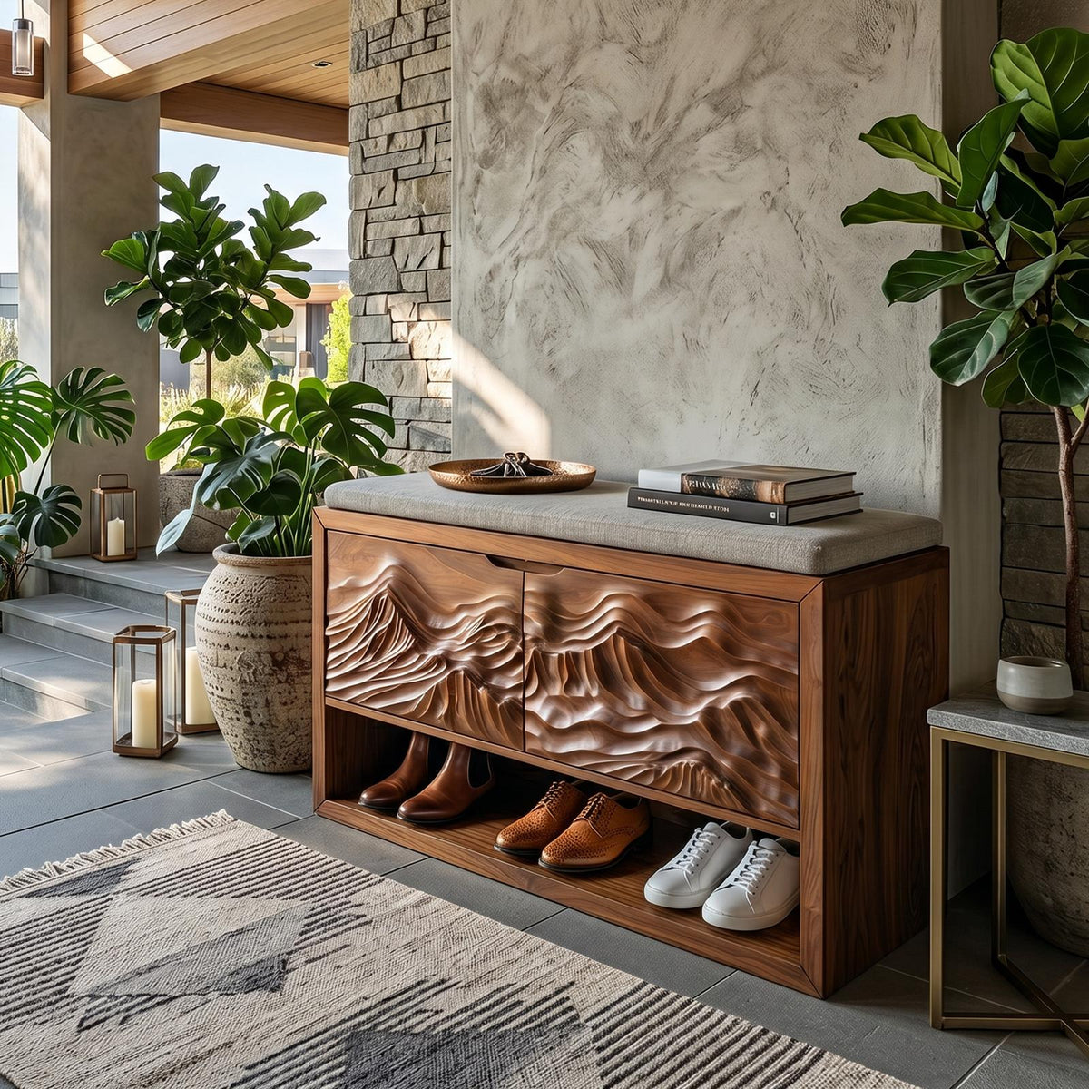Industrial Vertical Shoe Rack, Space-Saving Tall Wooden Shoe Organizer Shelf for Foyer & Hallway