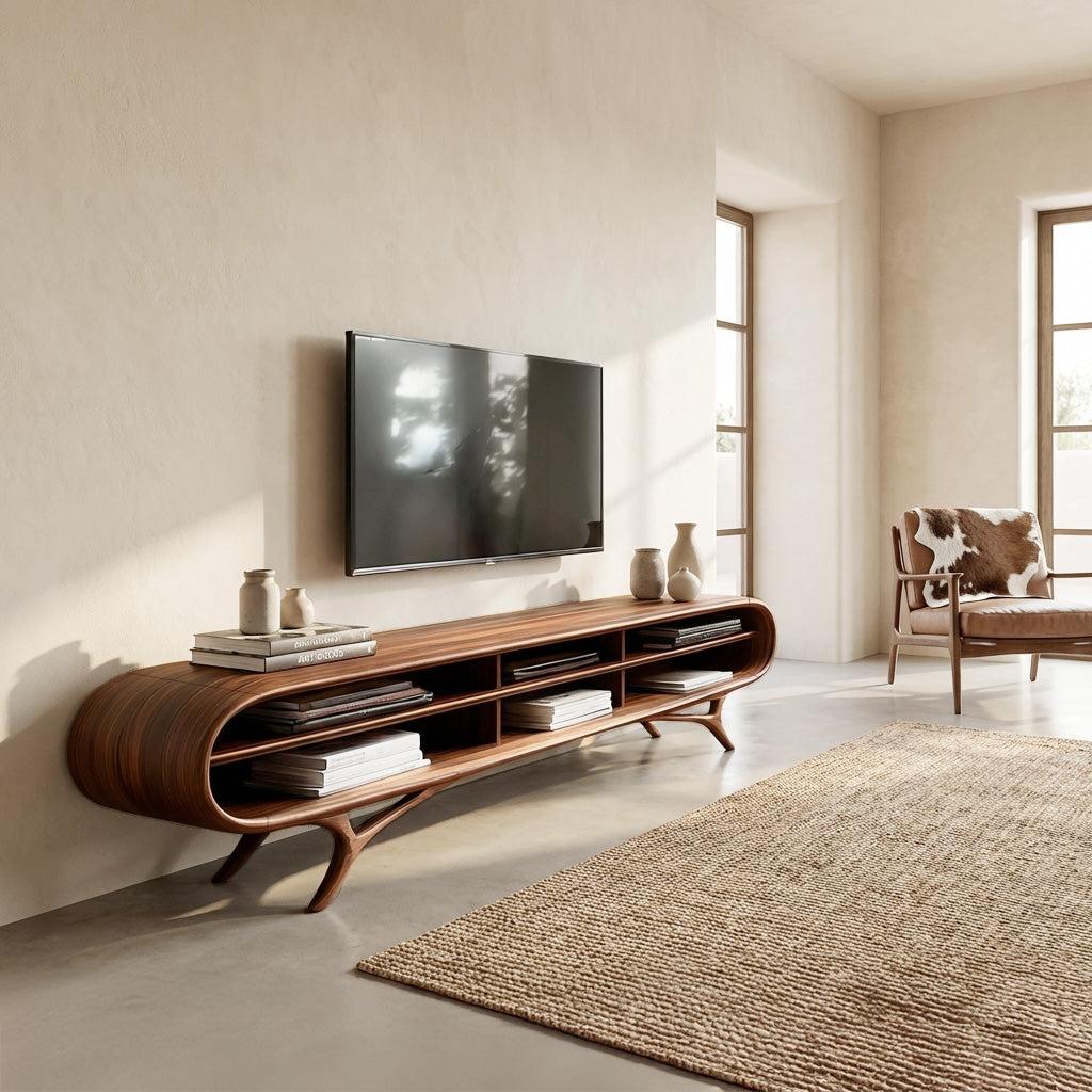 Spry Interior Contemporary Wooden TV Cabinet, Handcrafted Organic Edge Media Console & Credenza Entertainment Board for Living Room, RTTHHNTVC095