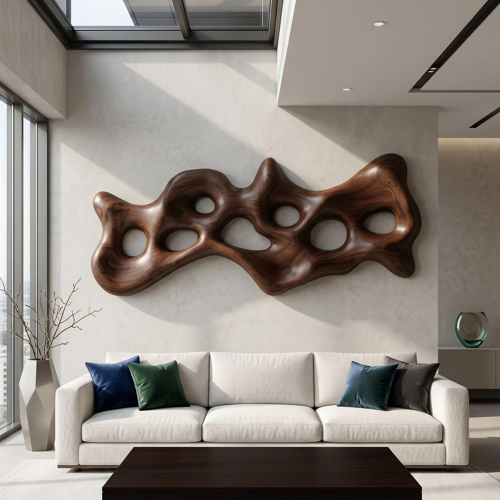 Teezano Organic Wood Wall Art Sculpture, Handcrafted Carved Abstract Geometric Wooden Wall Hanging Panel for Living Room Decor, SITHHNWA012