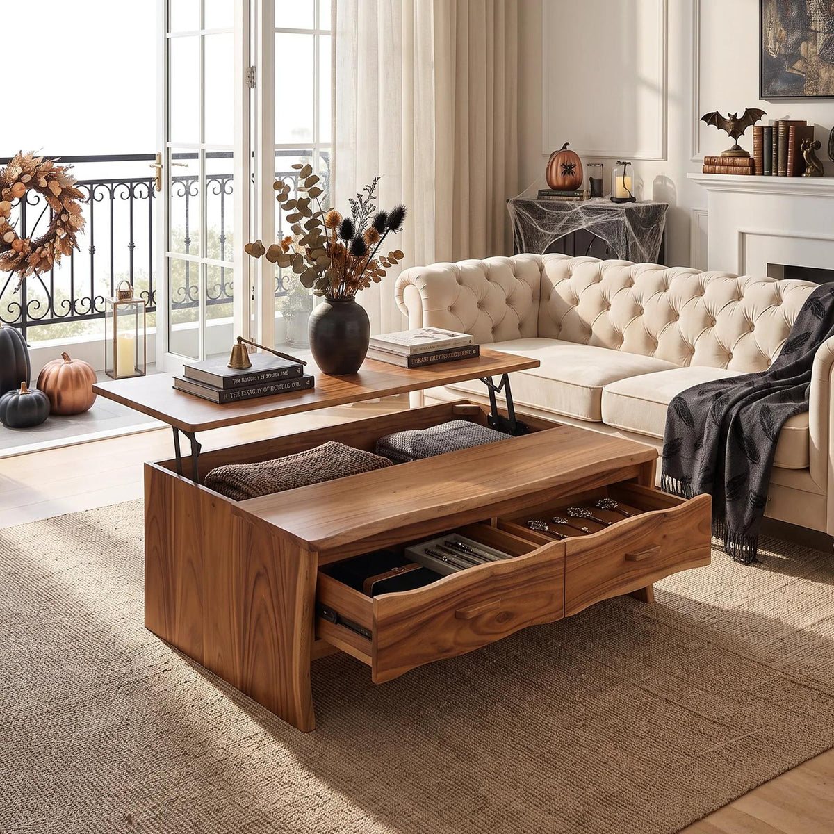 Contemporary Halloween Lift Top Coffee Table City Apartment