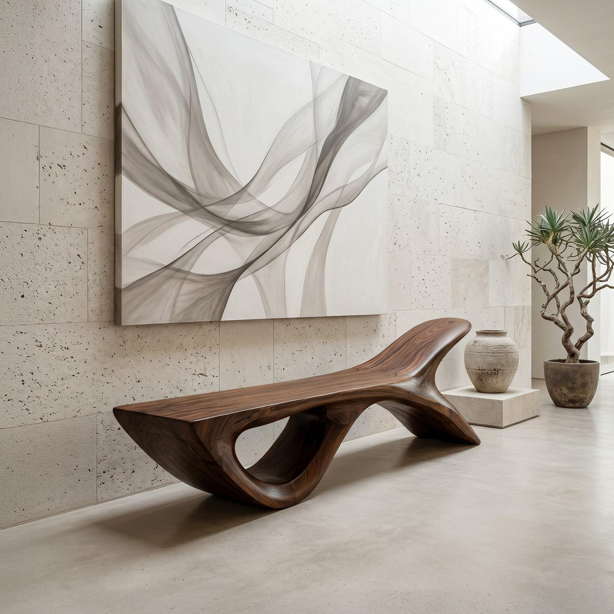 Luxury Wooden Bench With Fish Tail Shape For Living Room