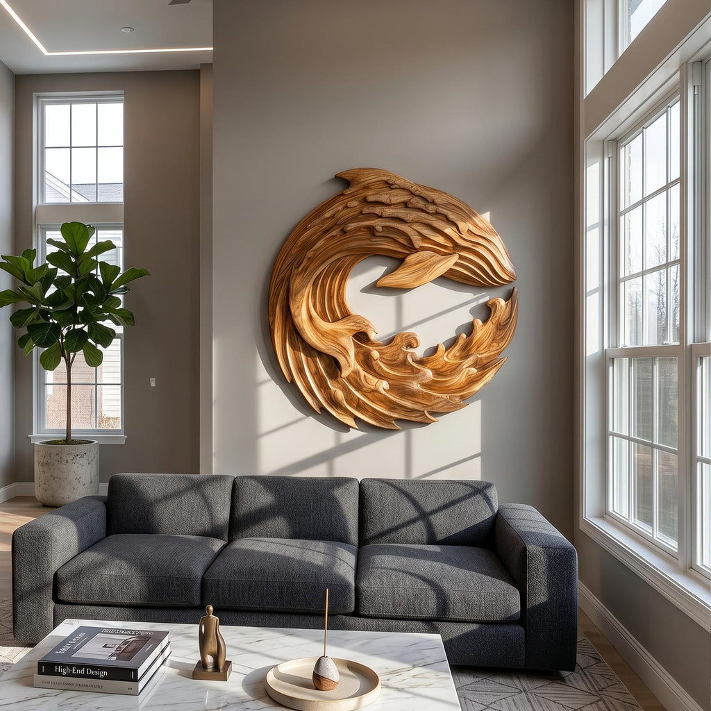 Ocean Wave 3D Wood Wall Art, Handcrafted Contemporary Wooden Sculpture for Luxury Living Room & Office Decor
