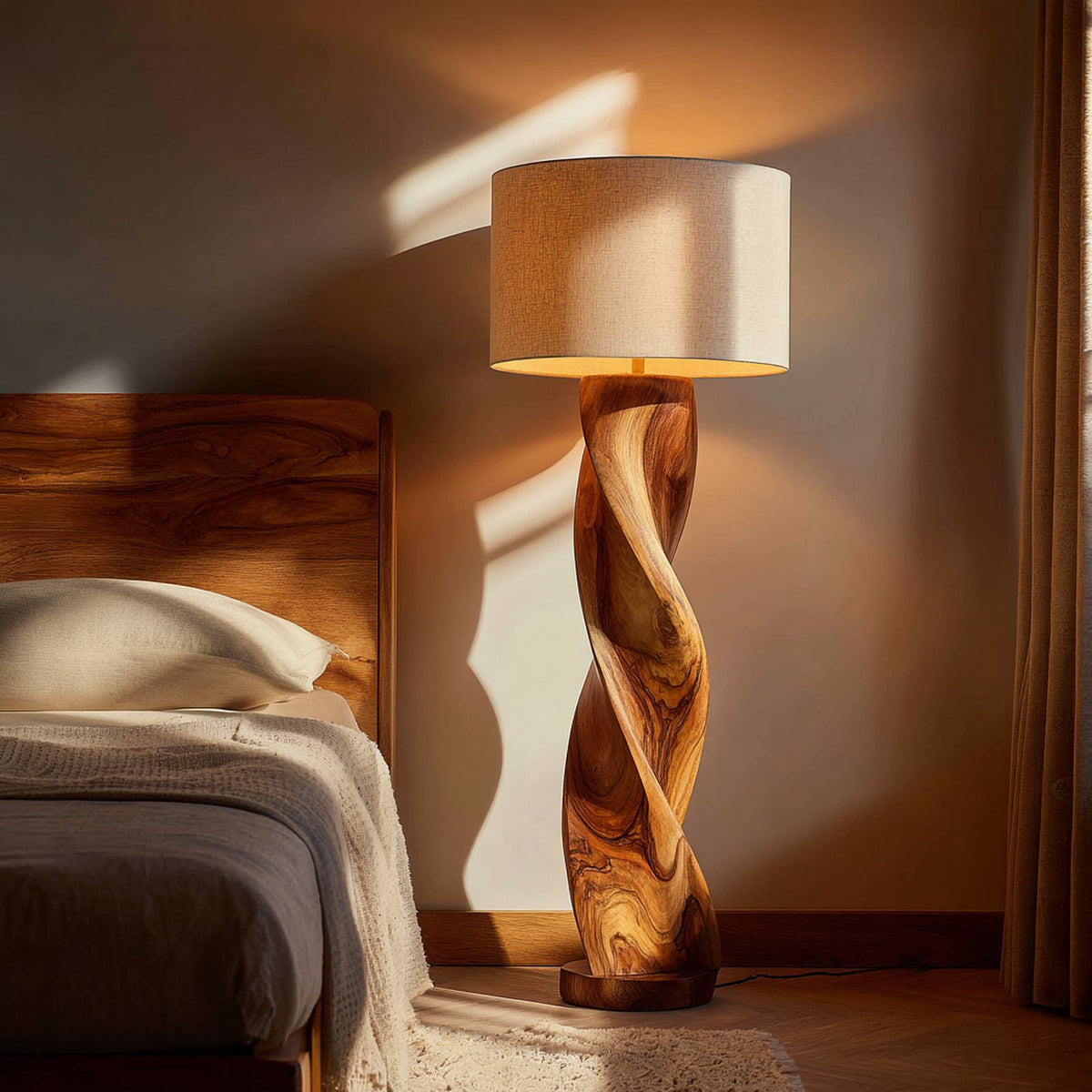 Industrial Sculptural Table Lamp, Modern Wood & Metal Geometric Ambient Nightlight for Entryway Console & Living Room Corner, SILDTTRLAM047