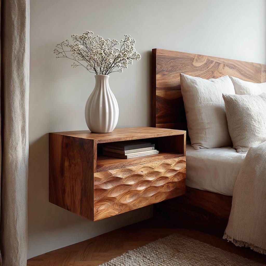 Spry Interior Modern Wooden Wall Mounted Nightstand with Open Storage Shelf, Floating Bedside Table for Bedroom, Model RTTHTTNS029