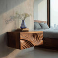 Elegant Wooden Floating Nightstand with Carved Front, Wall Mounted Bedside Table with Drawer, Model
