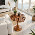 Handmade Wooden Side Table with Leaf Shape Top, Solid Wood Sculptural End Table for Sofa Side & Living Room, Model