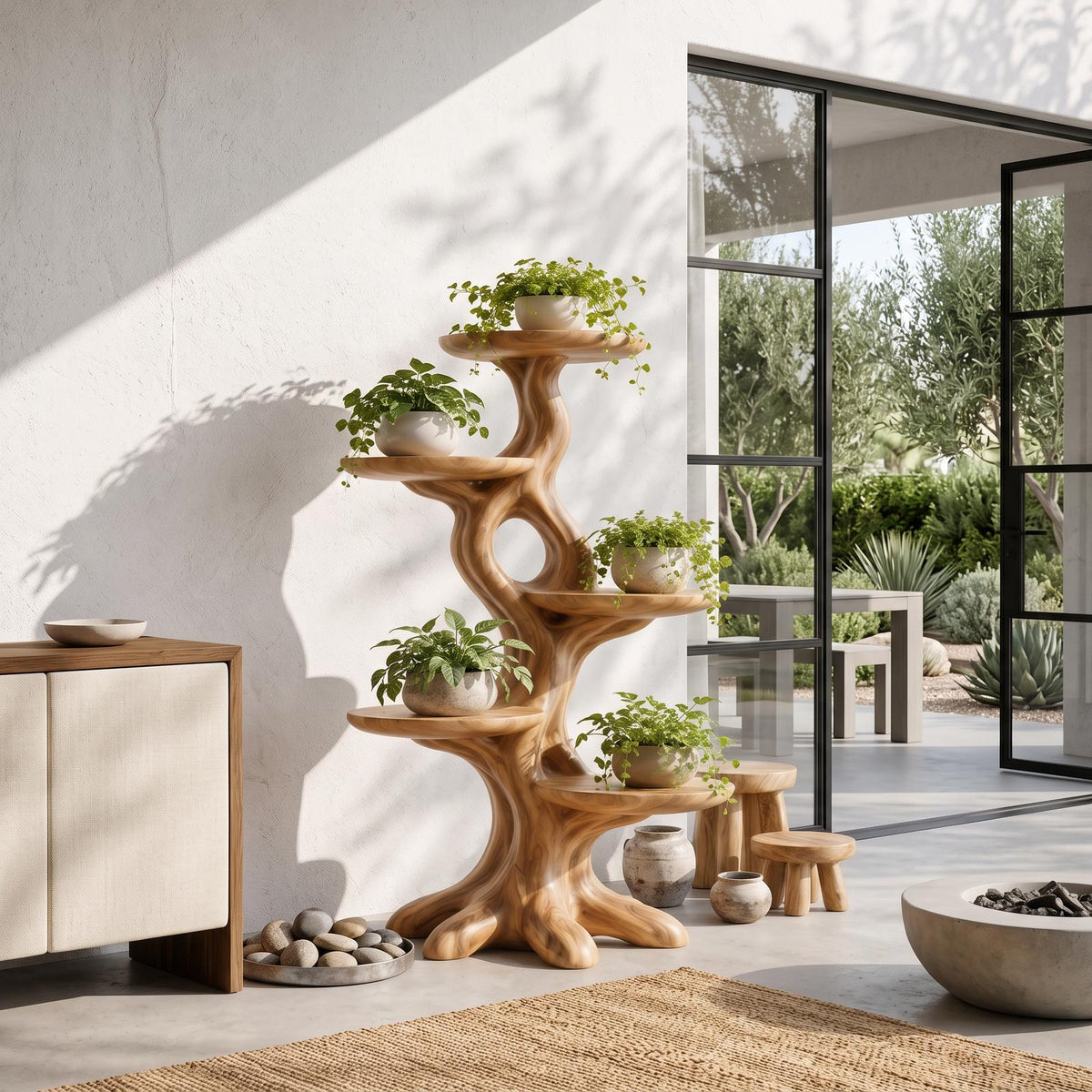 Natural Indoor Plant Stand With Flowing Tree Form For Living Room And Balcony SINLSAPT004