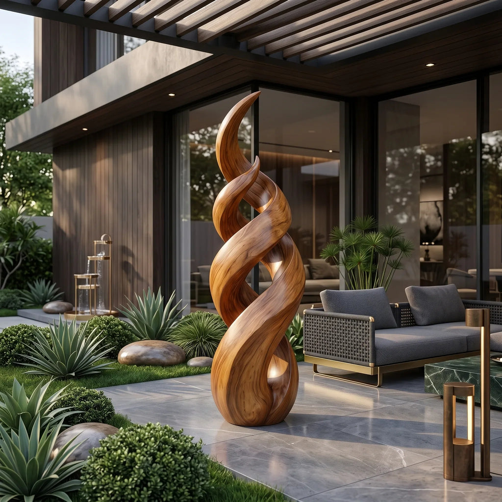 Rustic Twisted Wood Sculpture For Elegant Outdoor Patio Decor