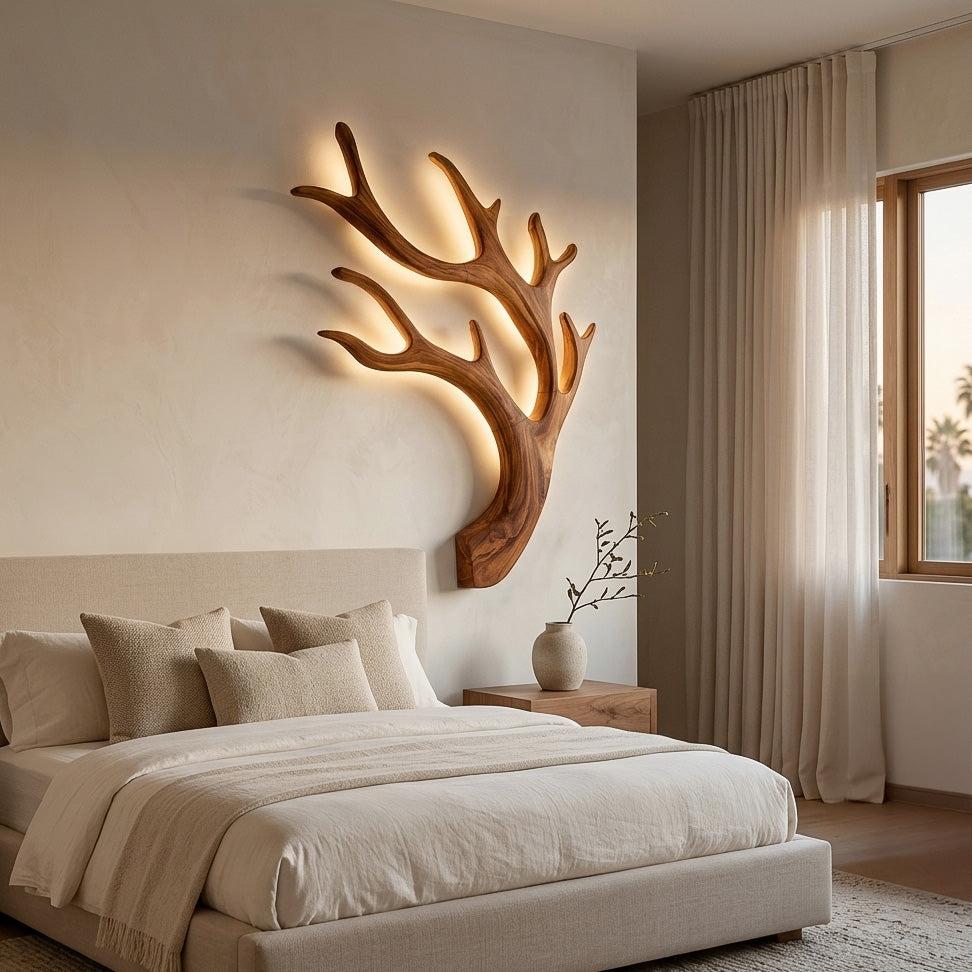 Artistic Wooden Wall Light, Minimalist Modern LED Sconce for Quiet Luxury Bedroom & Living Room Accent, Model