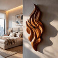 Modern Wooden Wall Clock with Sculptural Wave Carving, Handcrafted Abstract Wood Art Clock for Home Decor