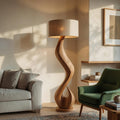Modern Wooden Floor Lamp with Flowing Organic Form, Tall Standing Accent Light for Living Room Corner, Model