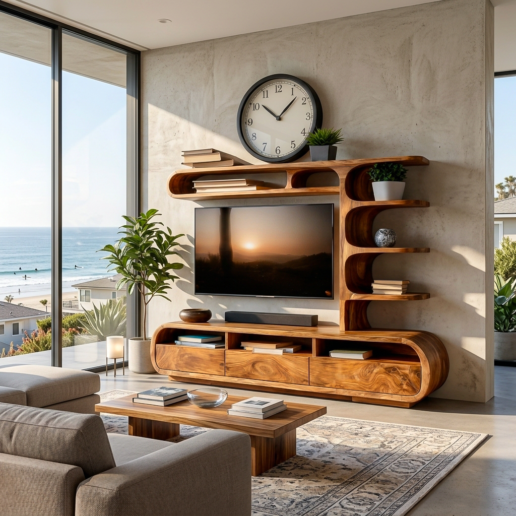 Elegant Wooden TV Console, Modern Classic Media Stand Credenza, Solid Timber Entertainment Unit for Living Area