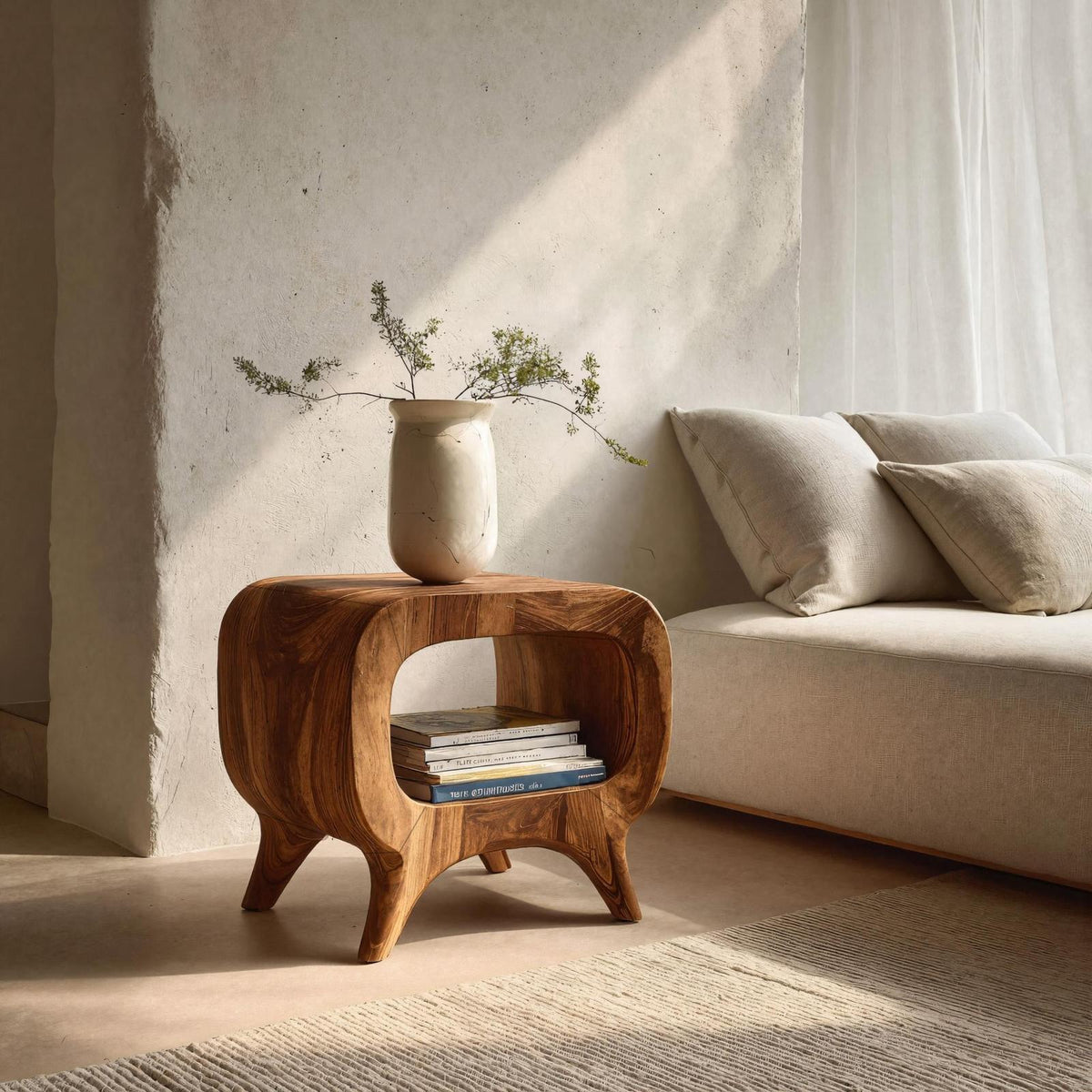 Spry Interior Modern Wooden Nightstand with Rounded Edges, Minimalist Bedside End Table with Drawer, Model RTTHHNNS029