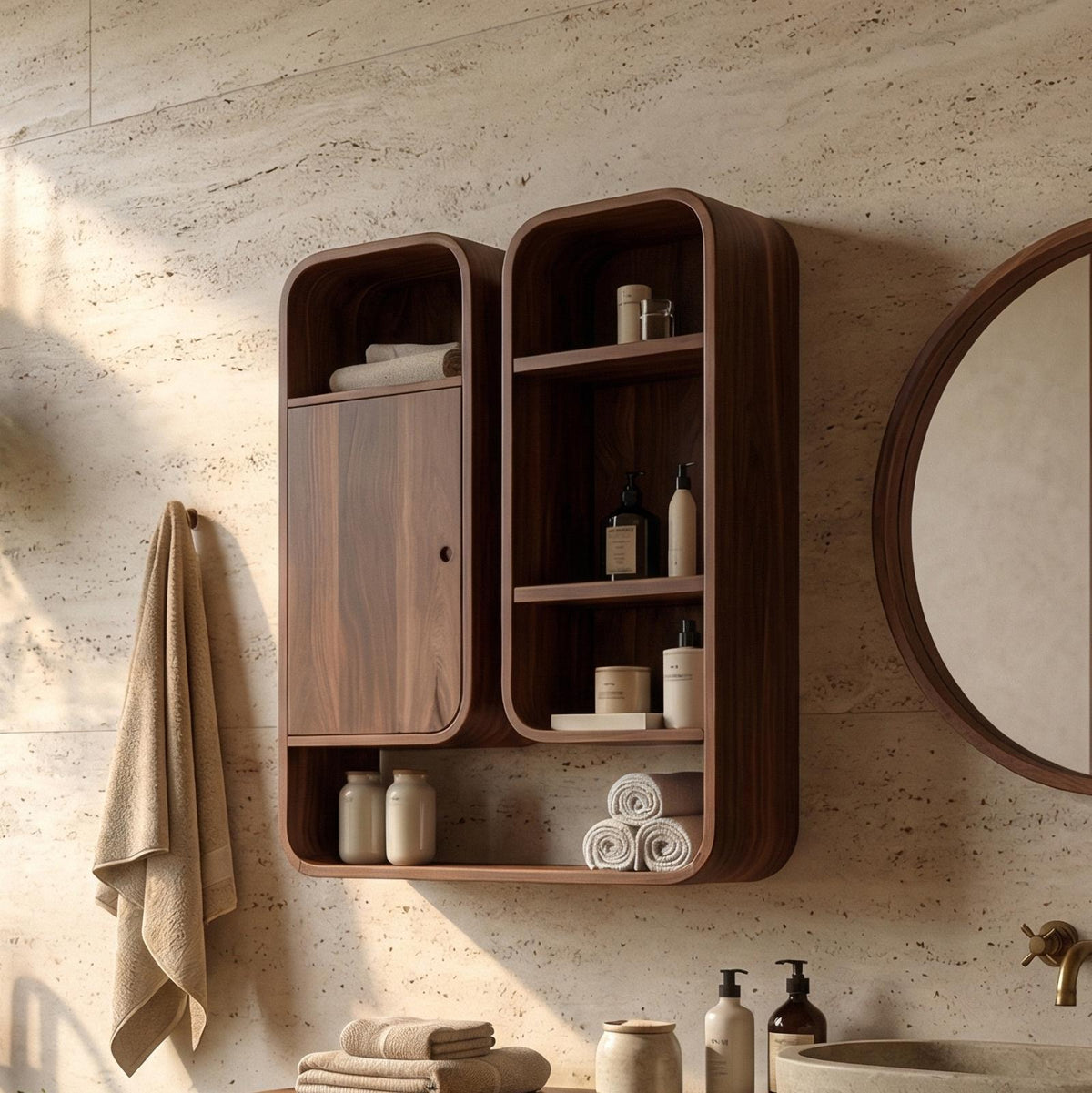 Modern Unique Bathroom Cabinet, Solid Wood Artistic Storage Organizer Cupboard for Bathroom