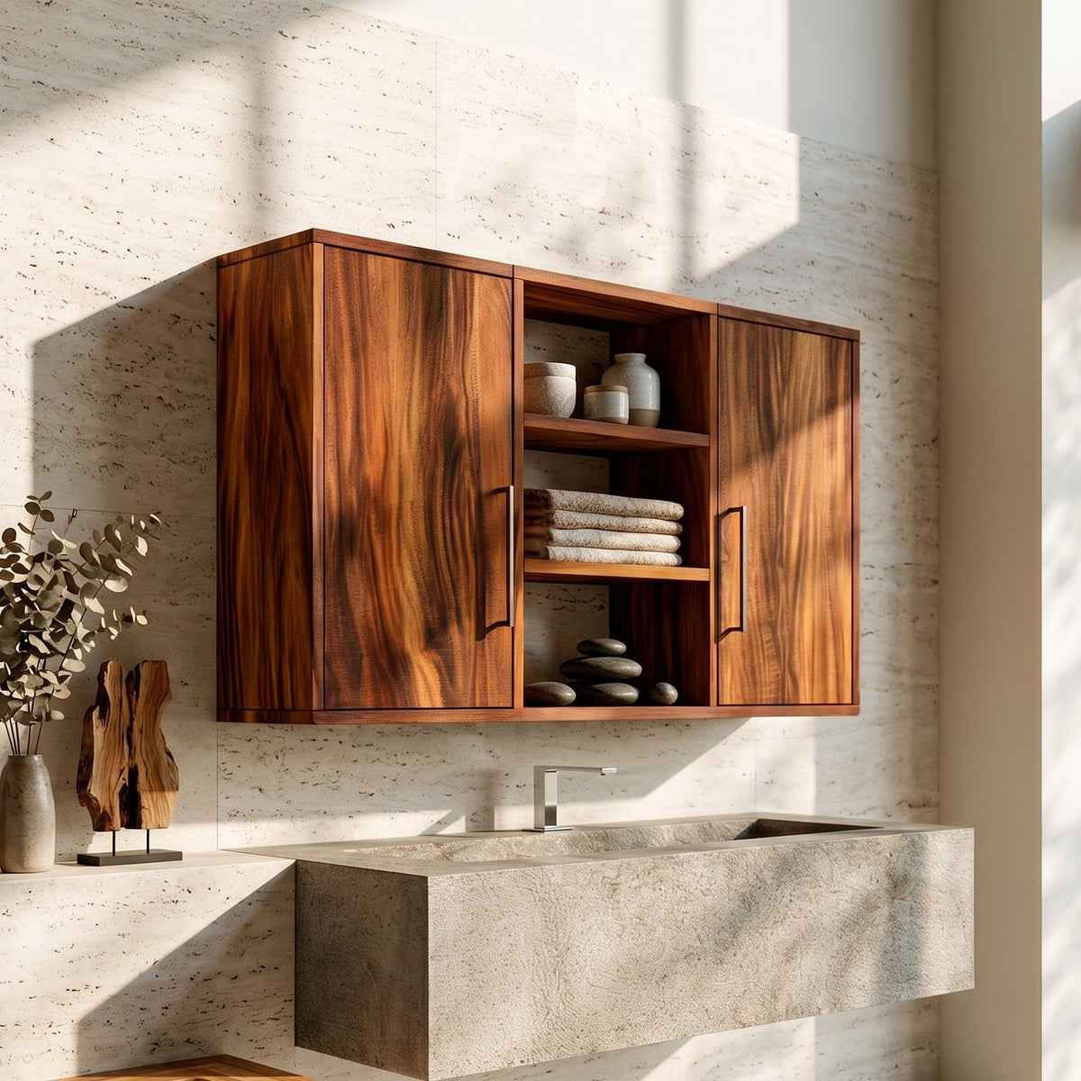 Spry Interior Scandinavian Clean Line Wood Bathroom Cabinet, Minimalist Modern Vanity Console, SILDTTRBRC001