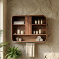 Minimalist Bathroom Cabinet, Solid Natural Wood Wall-Mounted Storage Organizer Cupboard