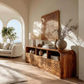 Luxury Natural Wood Sideboard, Handcrafted Solid Wood Credenza Storage Cabinet & Buffet for Living Room, Model